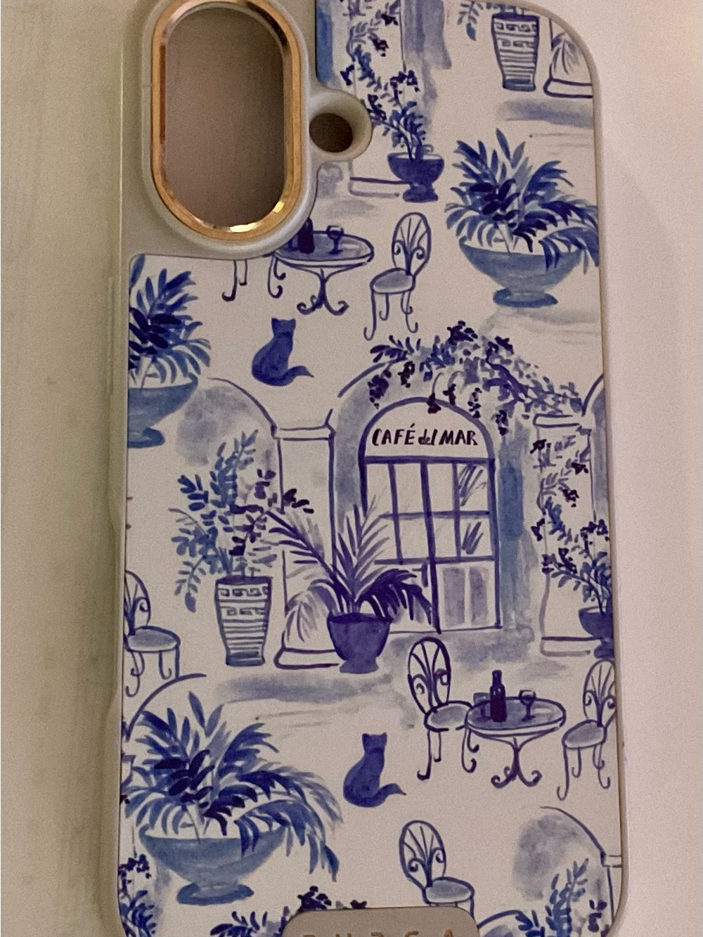 Burga Blue and White Café “Sobremesa” Print iPhone 16 Case EUC